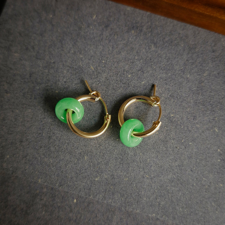 Myanmar Jade Leverback Hoop Earrings / 14k Gold-filled #2