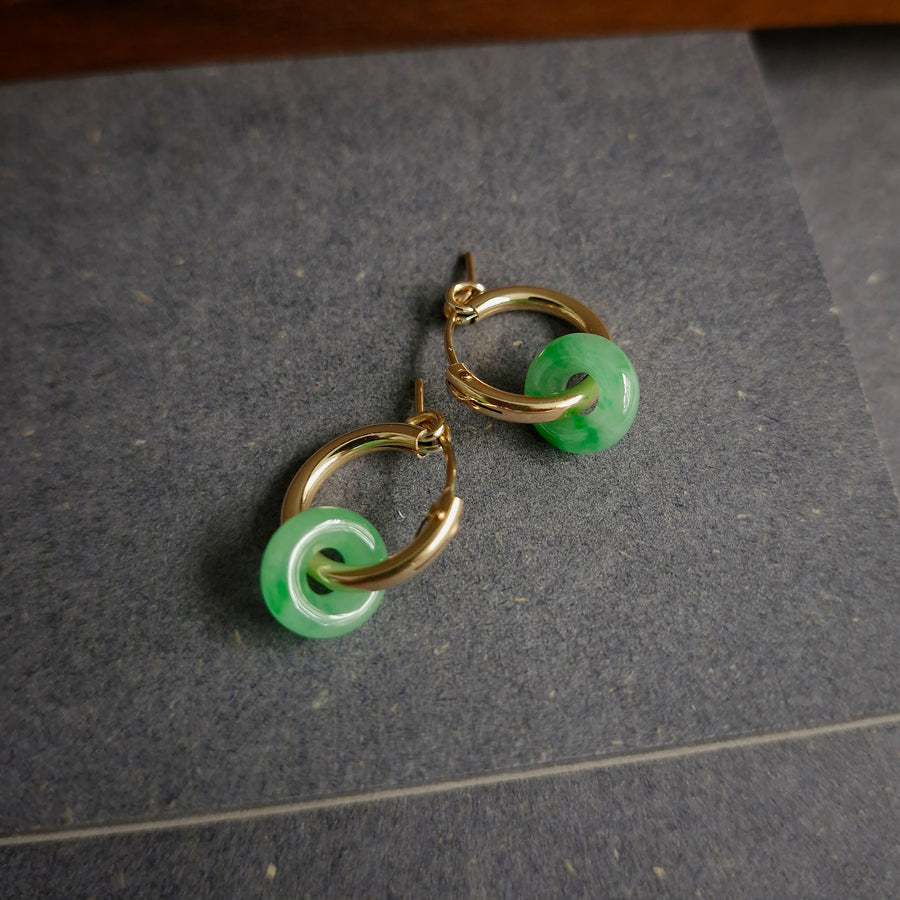 Myanmar Jade Leverback Hoop Earrings / 14k Gold-filled #1