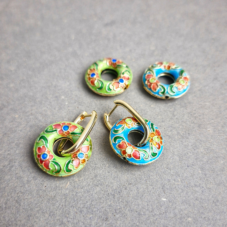 Cloisonné Donut Hoop Earrings (Interchangeable) | 18k Gold-plated