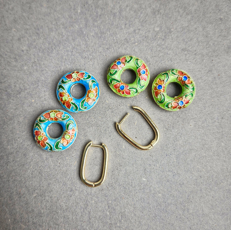 Cloisonné Donut Hoop Earrings (Interchangeable) | 18k Gold-plated