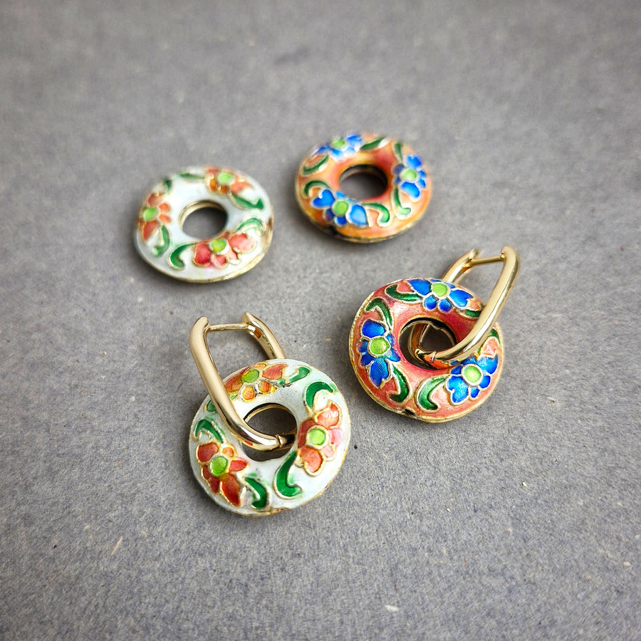 Cloisonné Donut Hoop Earrings (Interchangeable) | 18k Gold-plated