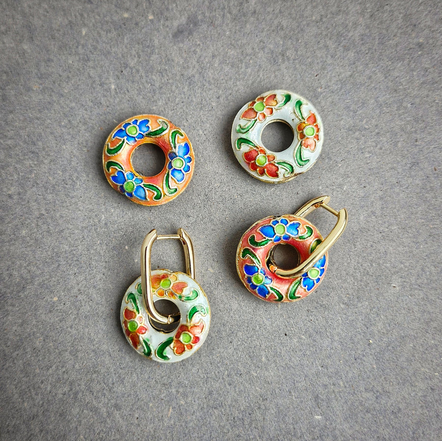 Cloisonné Donut Hoop Earrings (Interchangeable) | 18k Gold-plated