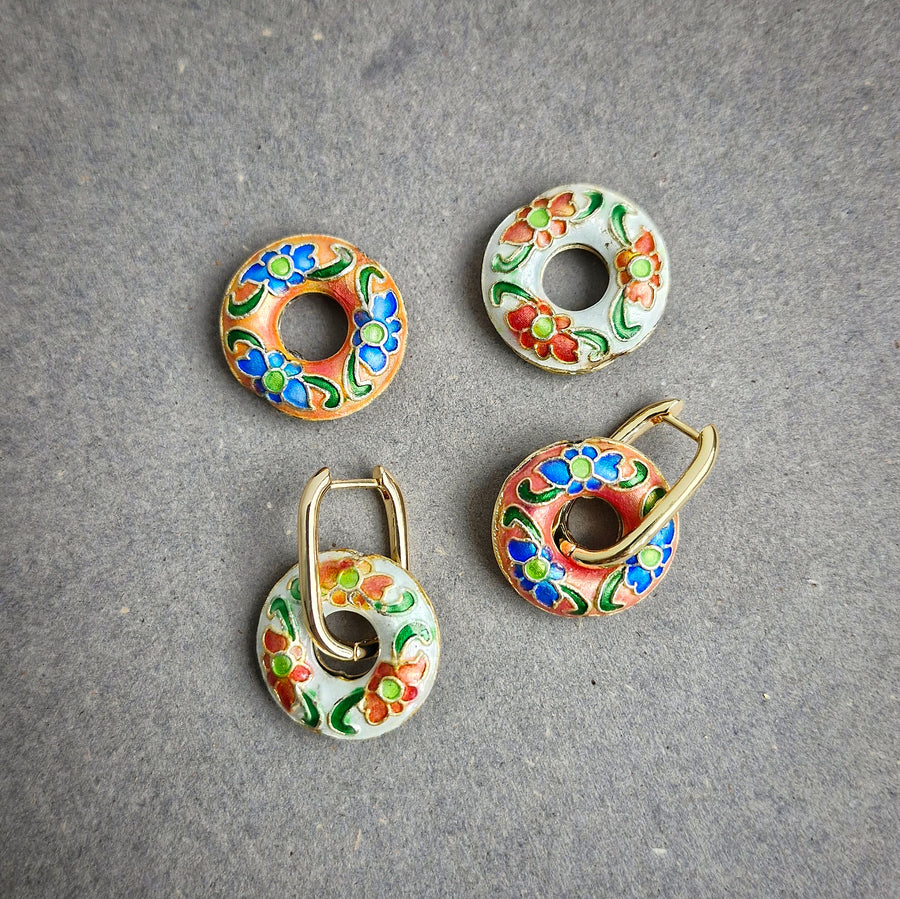 Cloisonné Donut Hoop Earrings (Interchangeable) | 18k Gold-plated