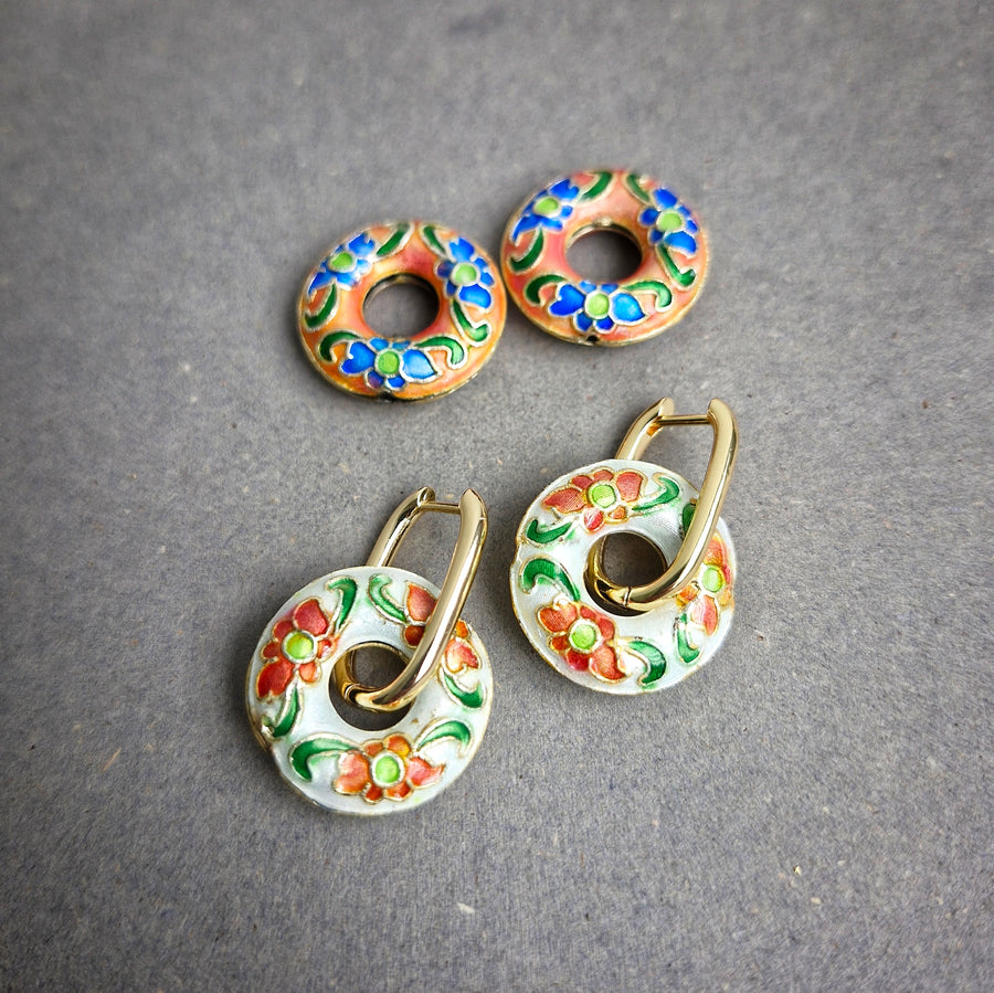 Cloisonné Donut Hoop Earrings (Interchangeable) | 18k Gold-plated