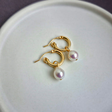 Freshwater Pearl Leverback Hoop Earrings / 14k Gold-filled #1