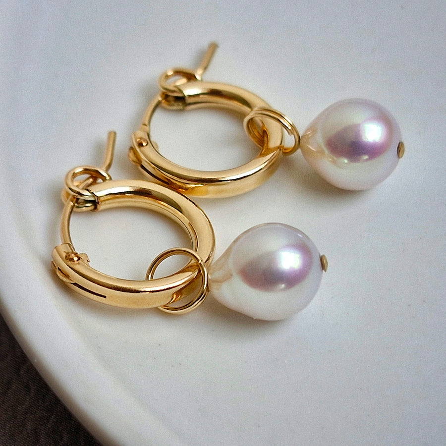 Freshwater Pearl Leverback Hoop Earrings / 14k Gold-filled #1