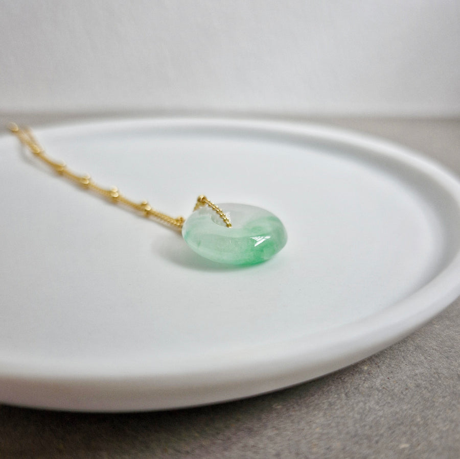 Green/White Jade Donut Necklace | 14k Gold-filled