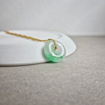 Green/White Jade Donut Necklace | 14k Gold-filled