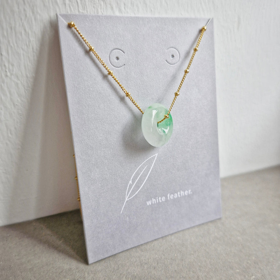 Green/White Jade Donut Necklace | 14k Gold-filled