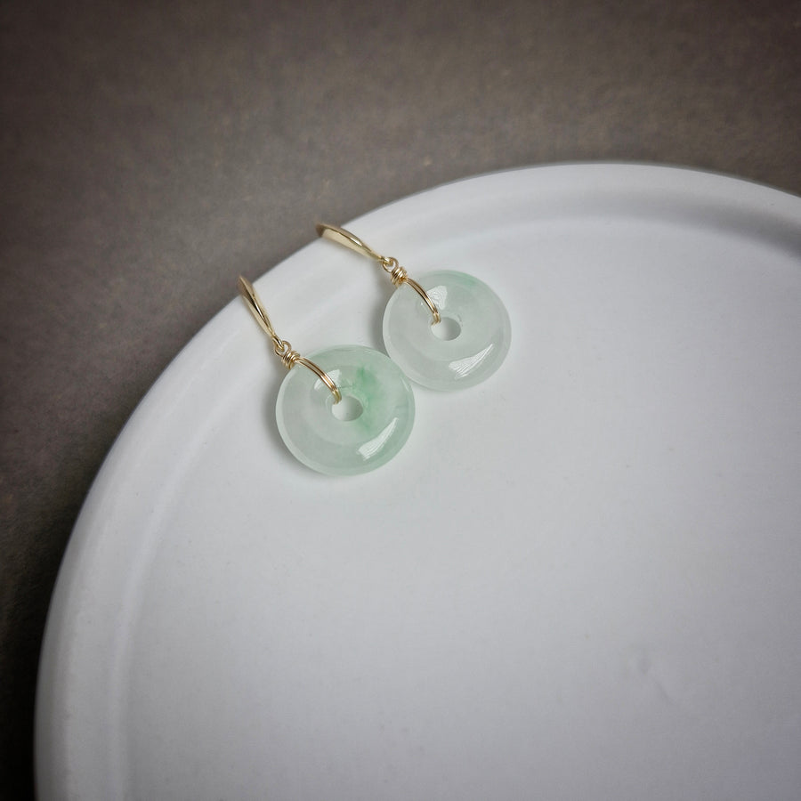 Ice Jade Donut Earrings / 14k Solid Gold