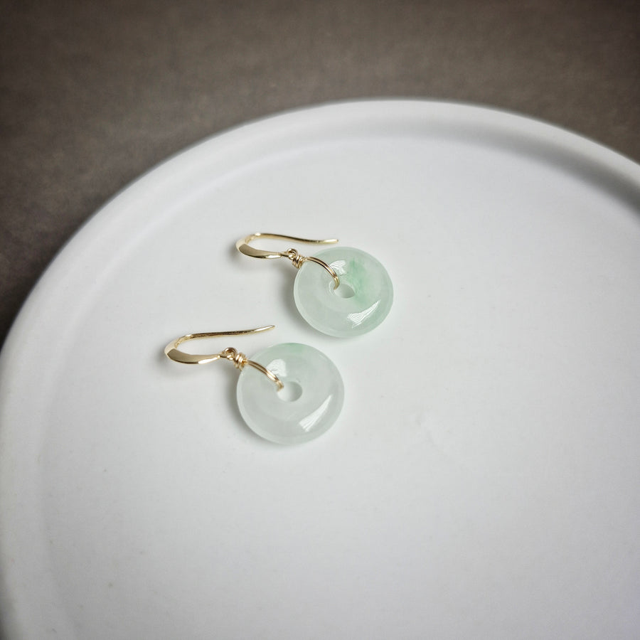 Ice Jade Donut Earrings / 14k Solid Gold