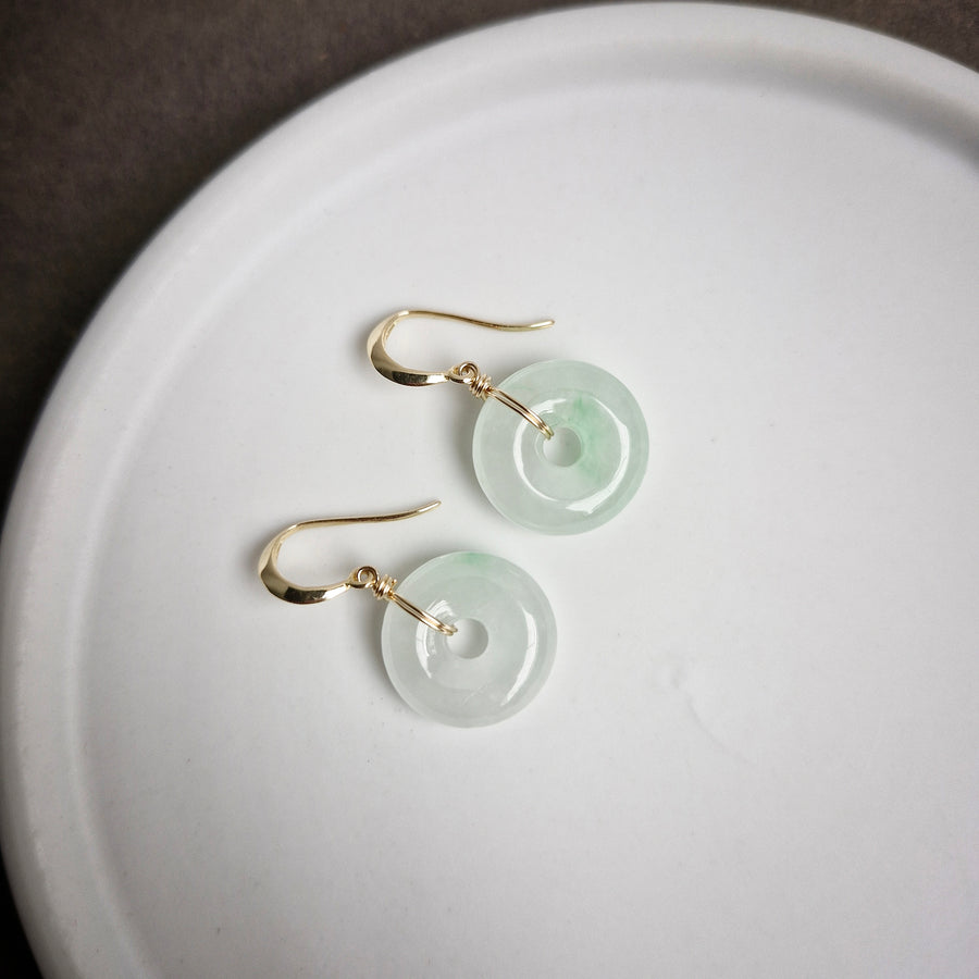 Ice Jade Donut Earrings / 14k Solid Gold