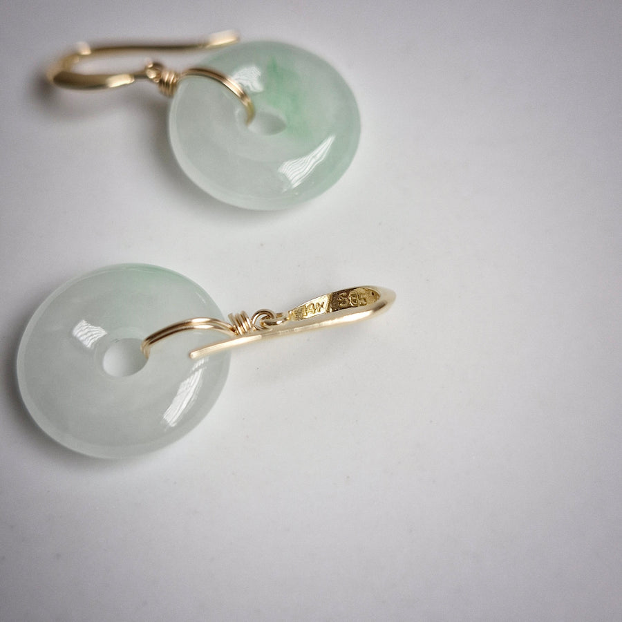 Ice Jade Donut Earrings / 14k Solid Gold