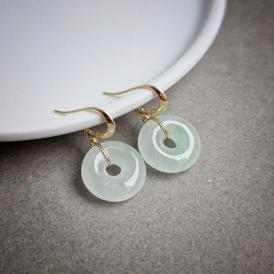 Ice Jade Donut Earrings / 14k Solid Gold