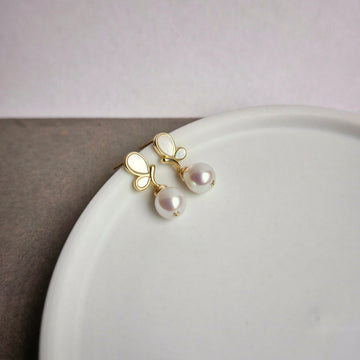 Butterfly Pearl Earrings | 18k Gold-plated