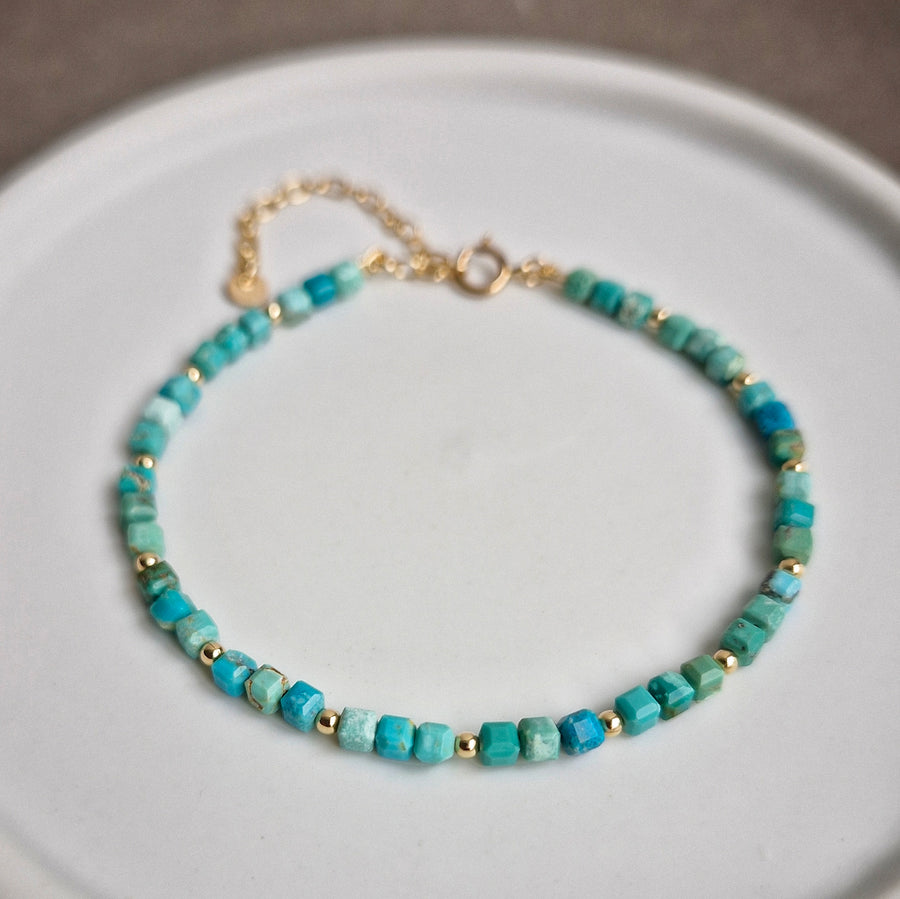 Turquoise Cube Bracelet / 14k Gold-filled