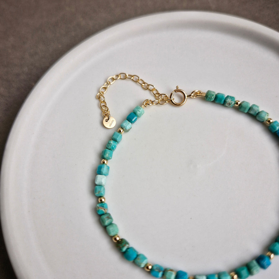 Turquoise Cube Bracelet / 14k Gold-filled