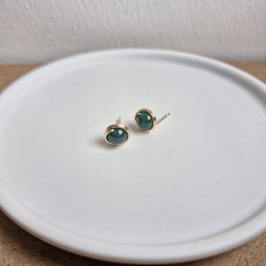 Dark Green Jade Earstuds (Medium) / 14k Gold-filled