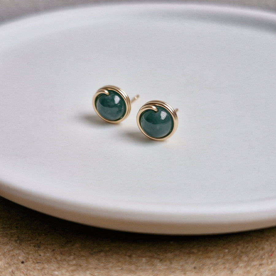 Dark Green Jade Earstuds (Medium) / 14k Gold-filled