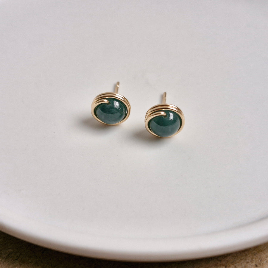 Dark Green Jade Earstuds (Medium) / 14k Gold-filled