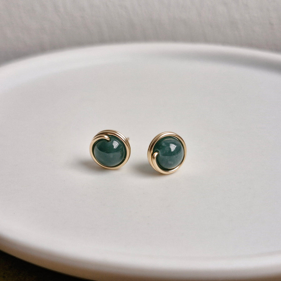 Dark Green Jade Earstuds (Medium) / 14k Gold-filled