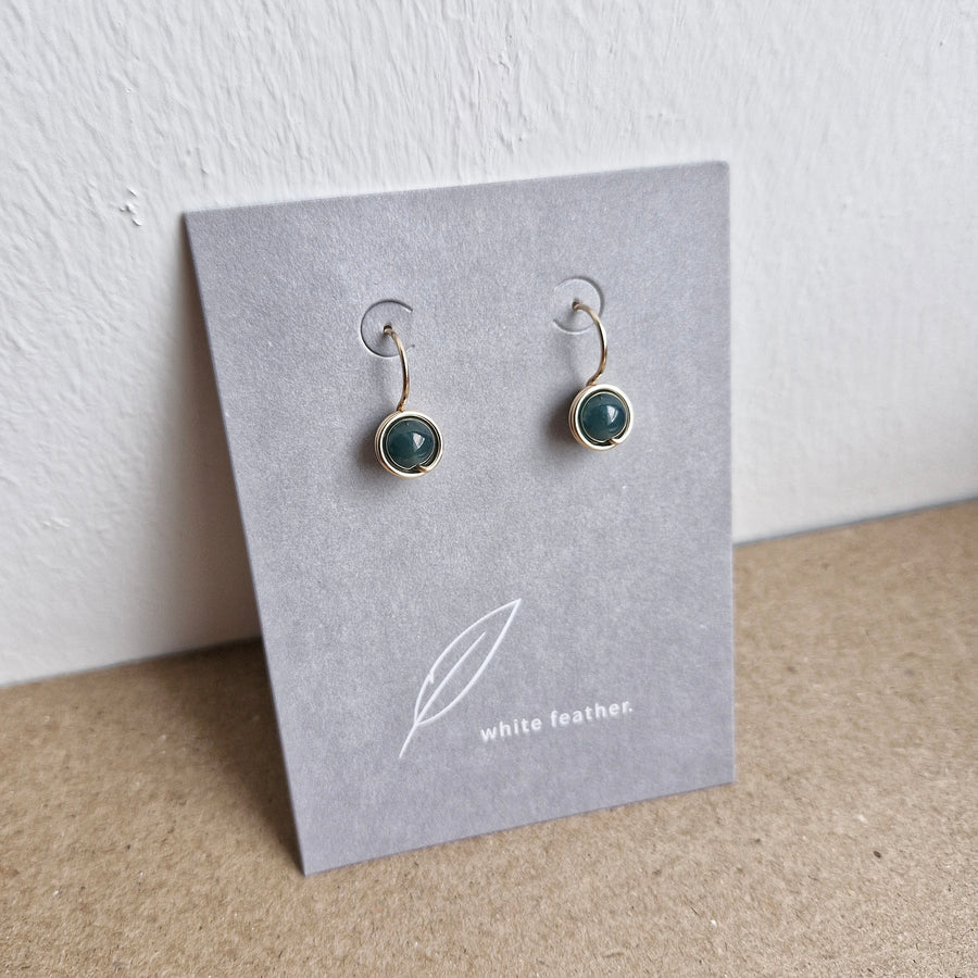 Dark Green Jade Wrapped Drop Earrings / 14k Gold-filled