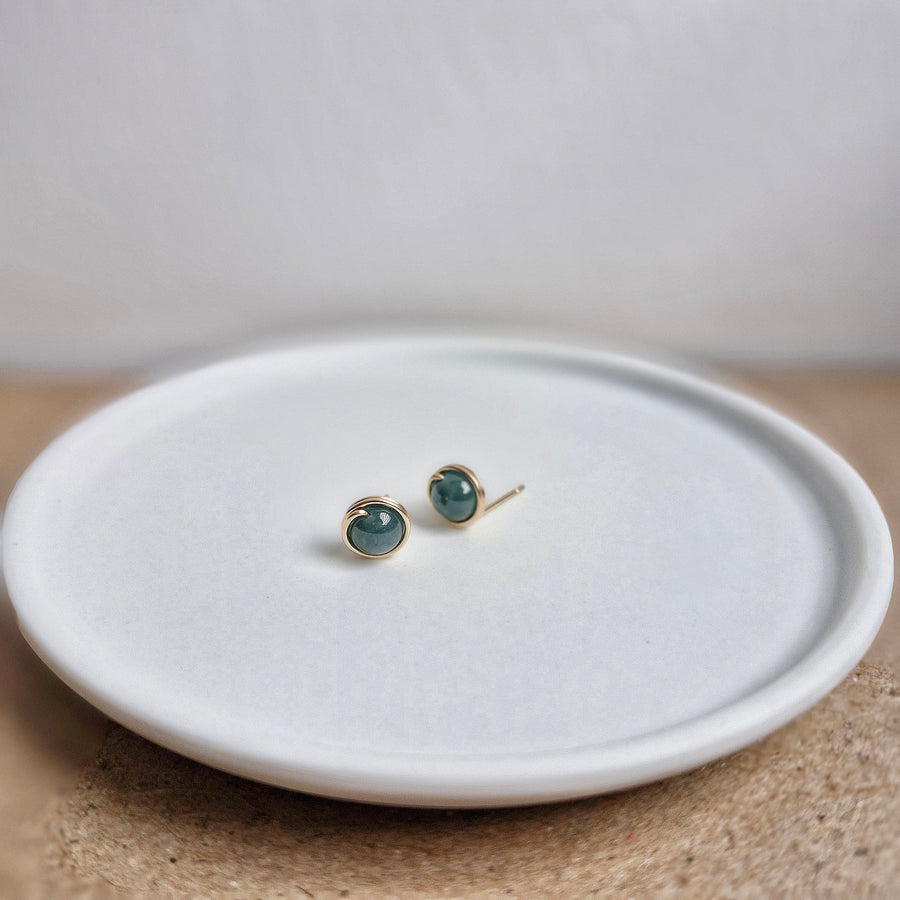 Dark Green Jade Earstuds (Medium) / 14k Gold-filled