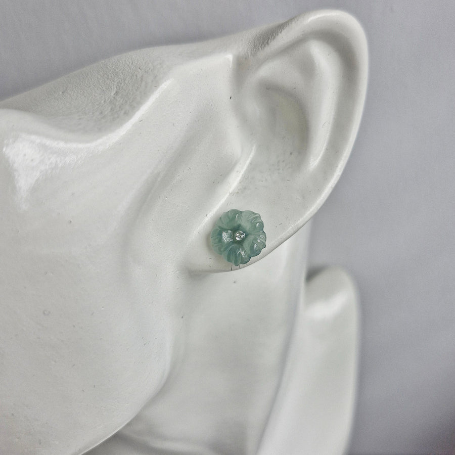 Jade Flower Earstuds / Rhodium 925