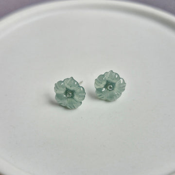 Jade Flower Earstuds / Rhodium 925