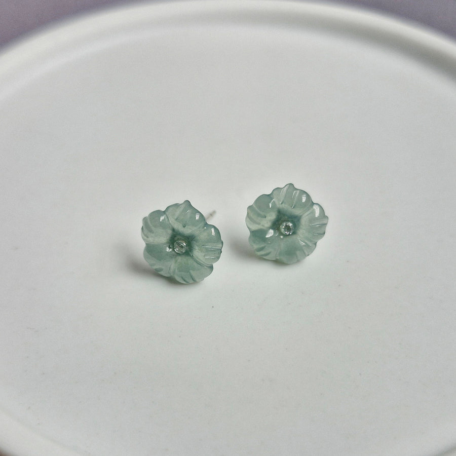 Jade Flower Earstuds / Rhodium 925