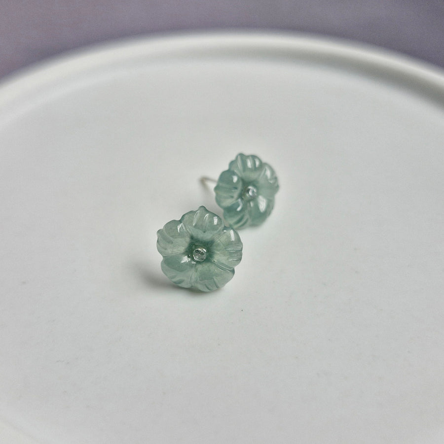 Jade Flower Earstuds / Rhodium 925