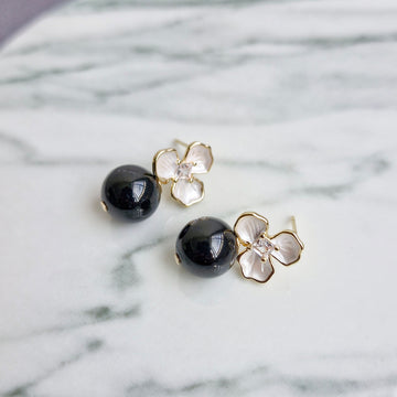 Black Jade Earrings / 18k Gold-plate