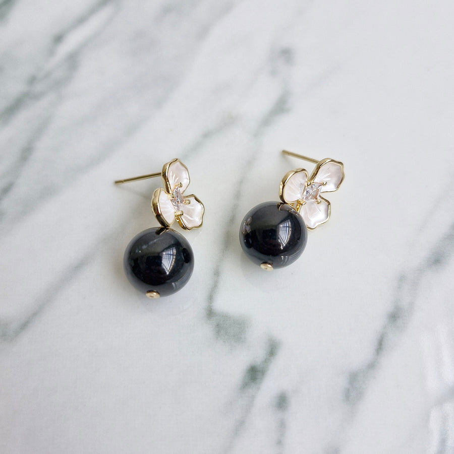 Black Jade Earrings / 18k Gold-plate