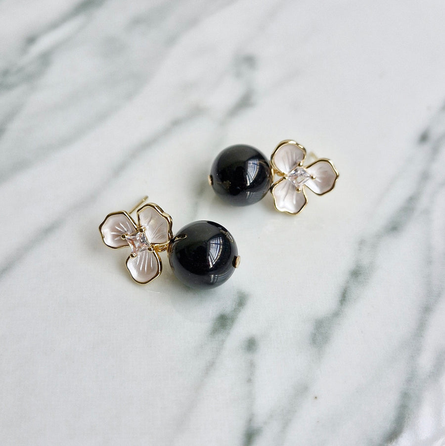 Black Jade Earrings / 18k Gold-plate