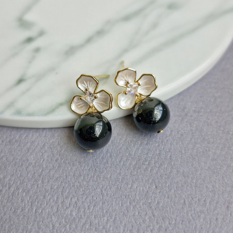 Black Jade Earrings / 18k Gold-plate