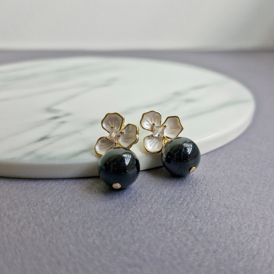 Black Jade Earrings / 18k Gold-plate