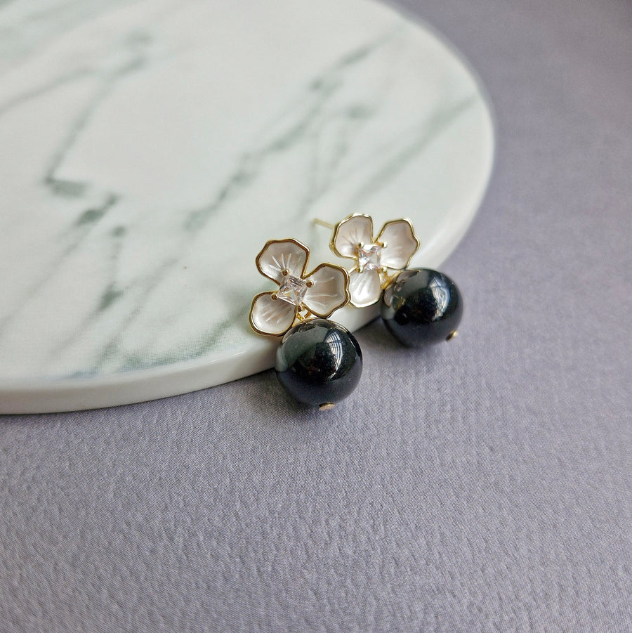 Black Jade Earrings / 18k Gold-plate