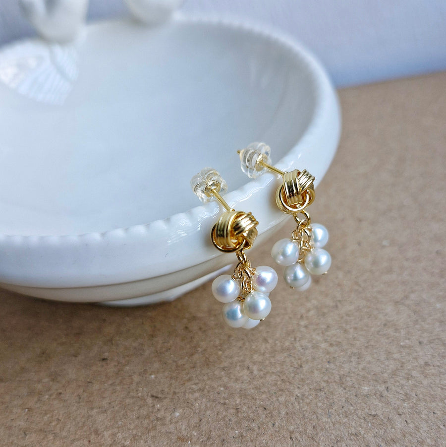 Freshwater Baroque Pearl Grape Cluster Earrings / 18k Gold-plate