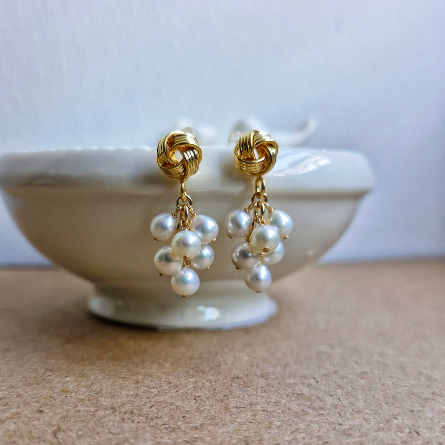 Freshwater Baroque Pearl Grape Cluster Earrings / 18k Gold-plate