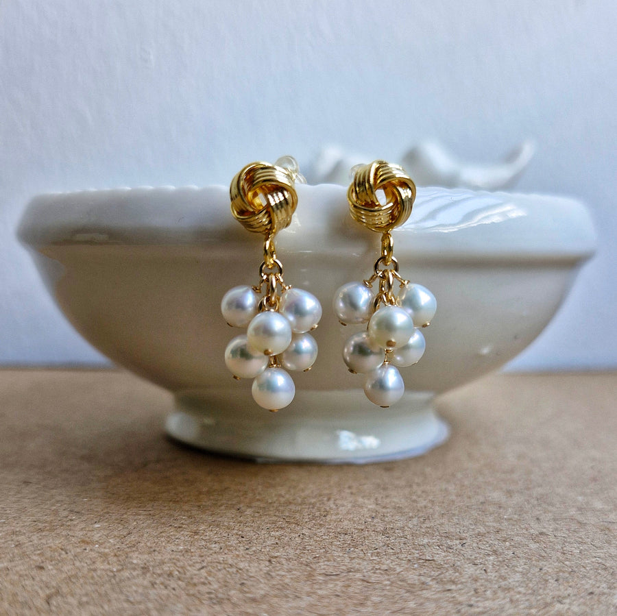 Freshwater Baroque Pearl Grape Cluster Earrings / 18k Gold-plate