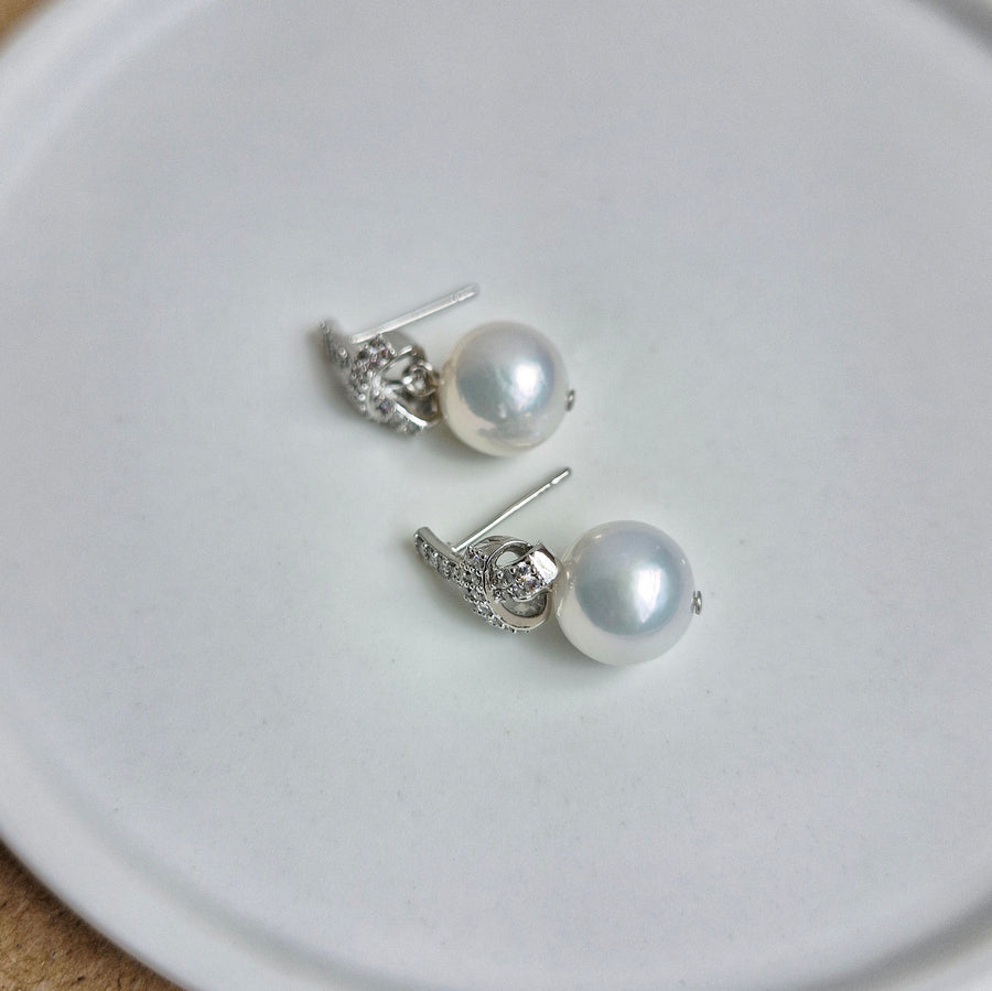 Freshwater Pearl Earrings / Rhodium Silver