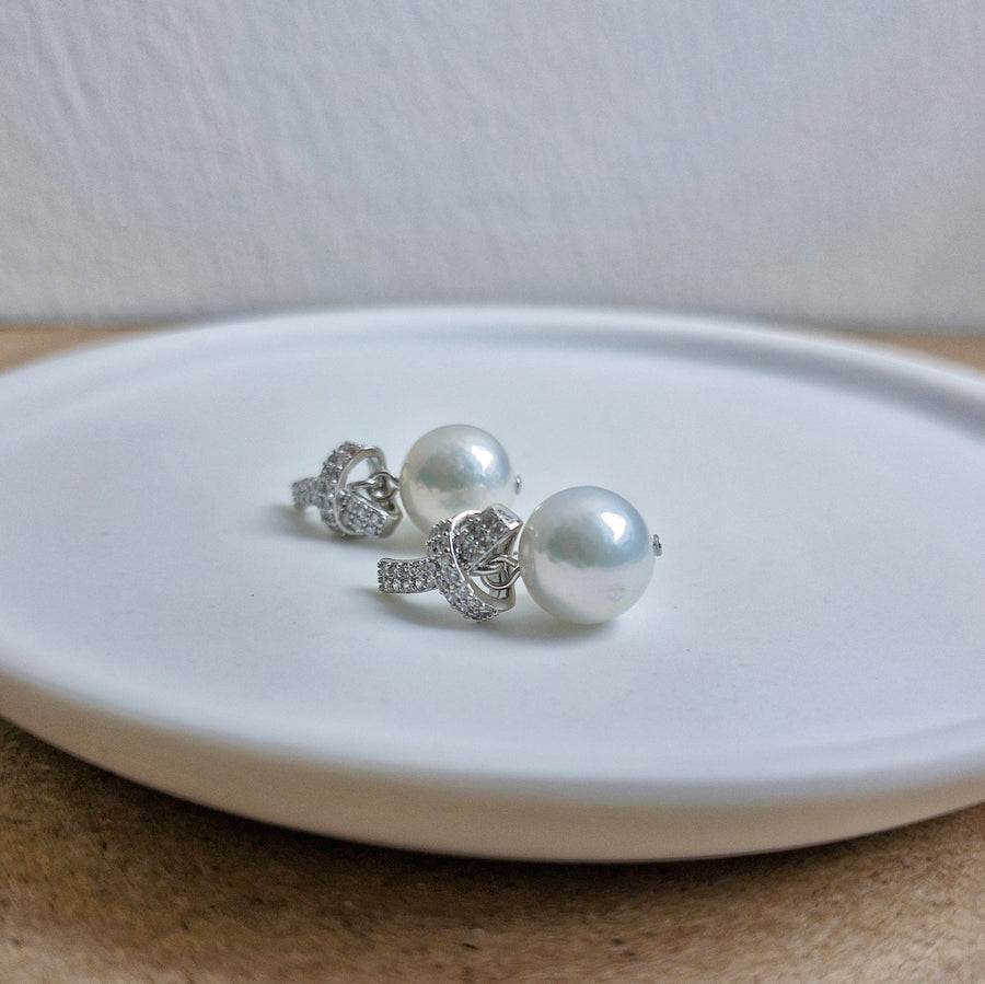 Freshwater Pearl Earrings / Rhodium Silver