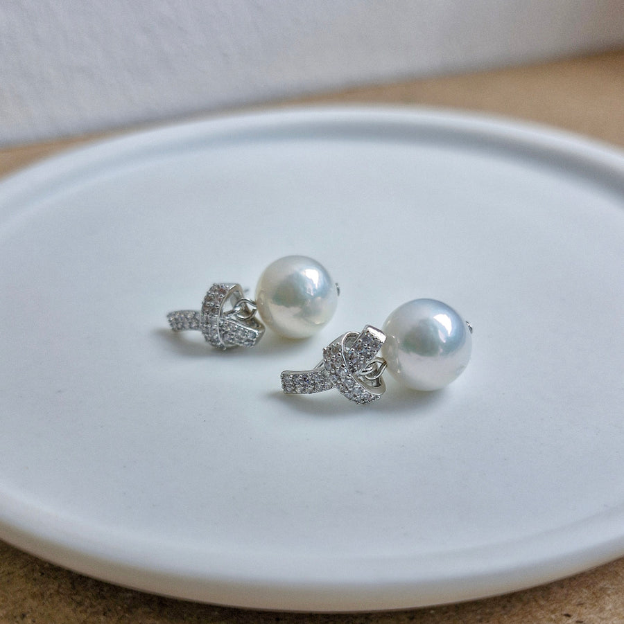 Freshwater Pearl Earrings / Rhodium Silver