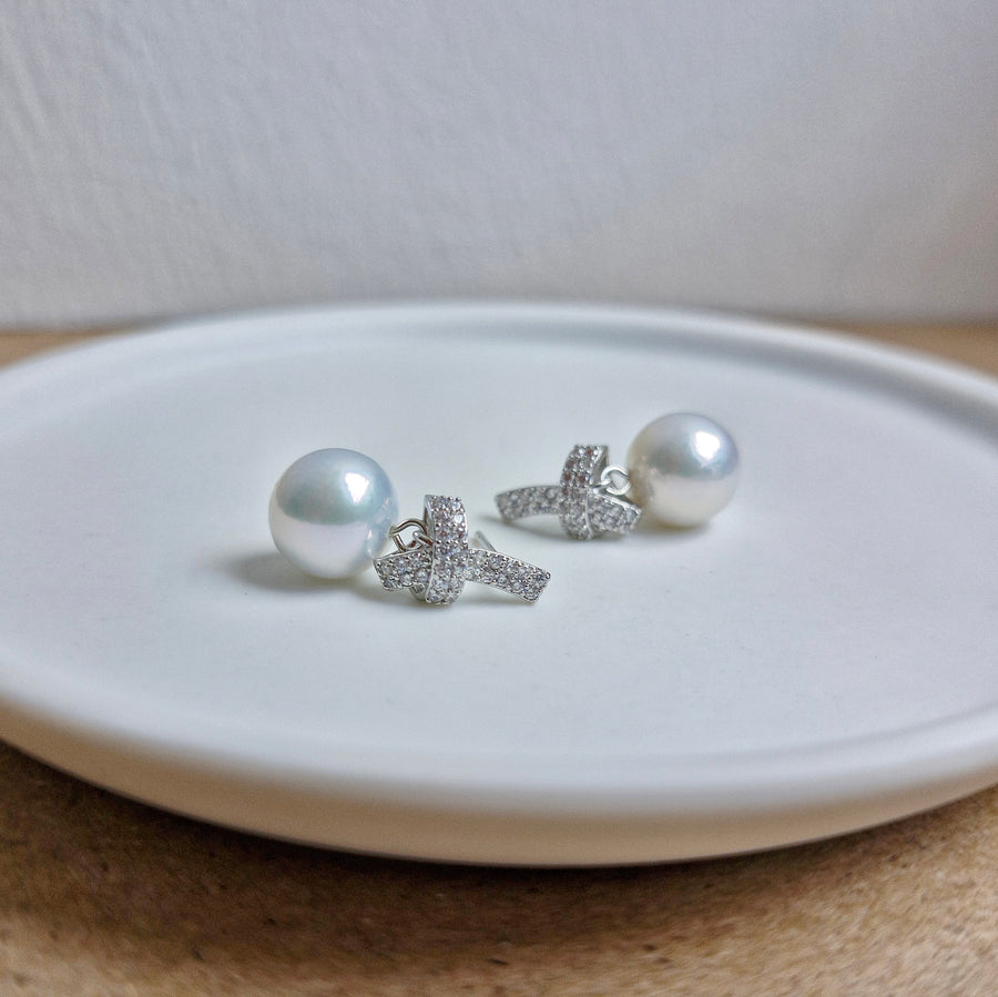 Freshwater Pearl Earrings / Rhodium Silver