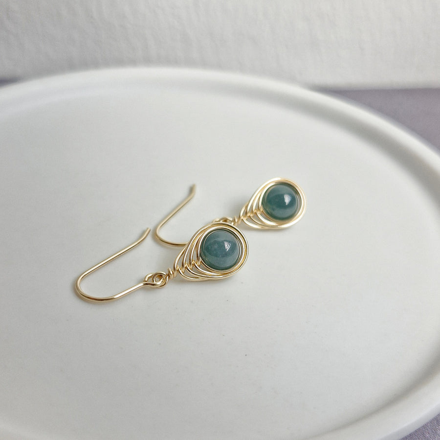 Herringbone Wirewrapped Blue Jade  Earrings / 14k Gold-filled