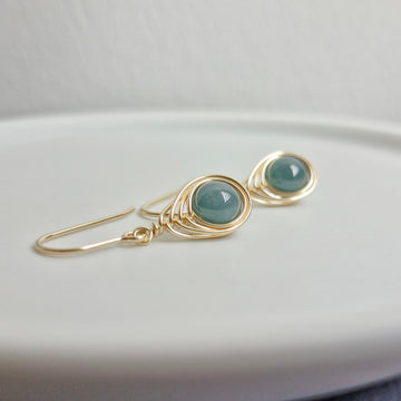 Herringbone Wirewrapped Blue Jade  Earrings / 14k Gold-filled