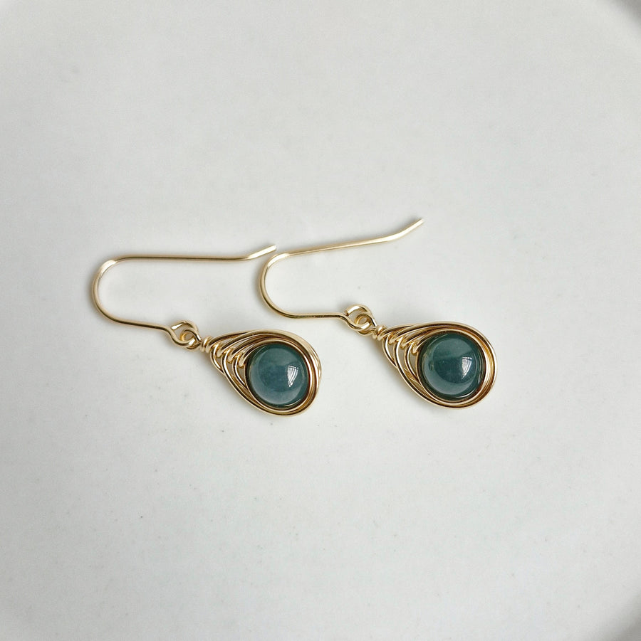 Herringbone Wirewrapped Blue Jade  Earrings / 14k Gold-filled