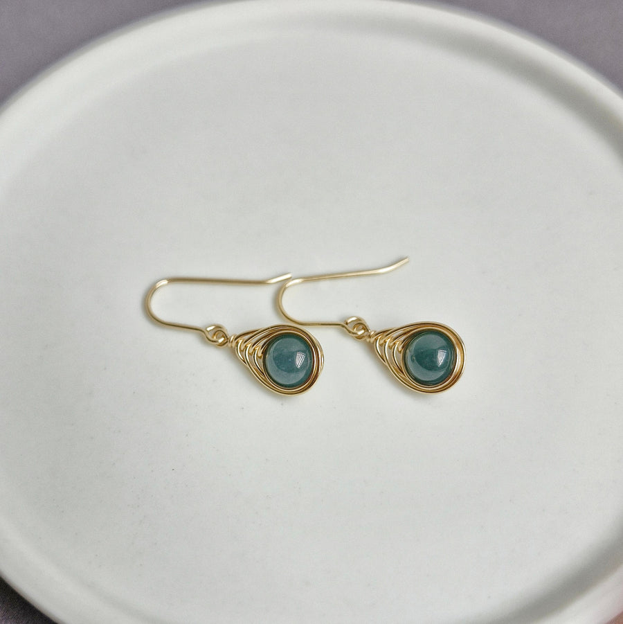 Herringbone Wirewrapped Blue Jade  Earrings / 14k Gold-filled