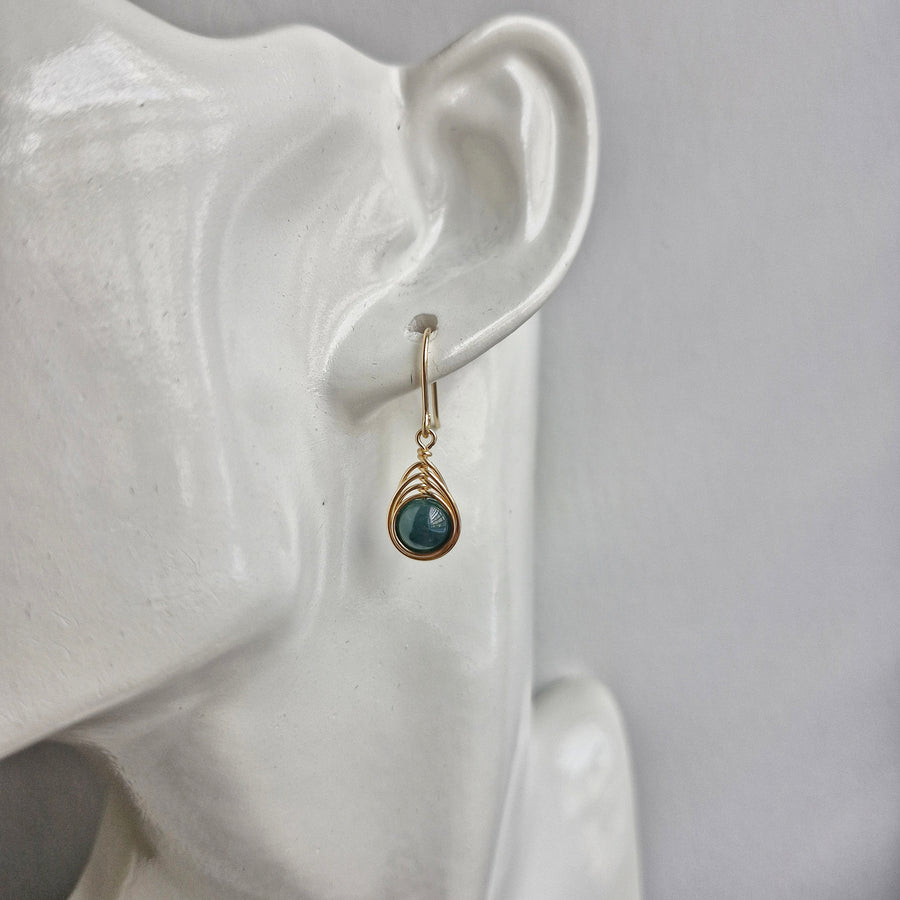 Herringbone Wirewrapped Blue Jade  Earrings / 14k Gold-filled