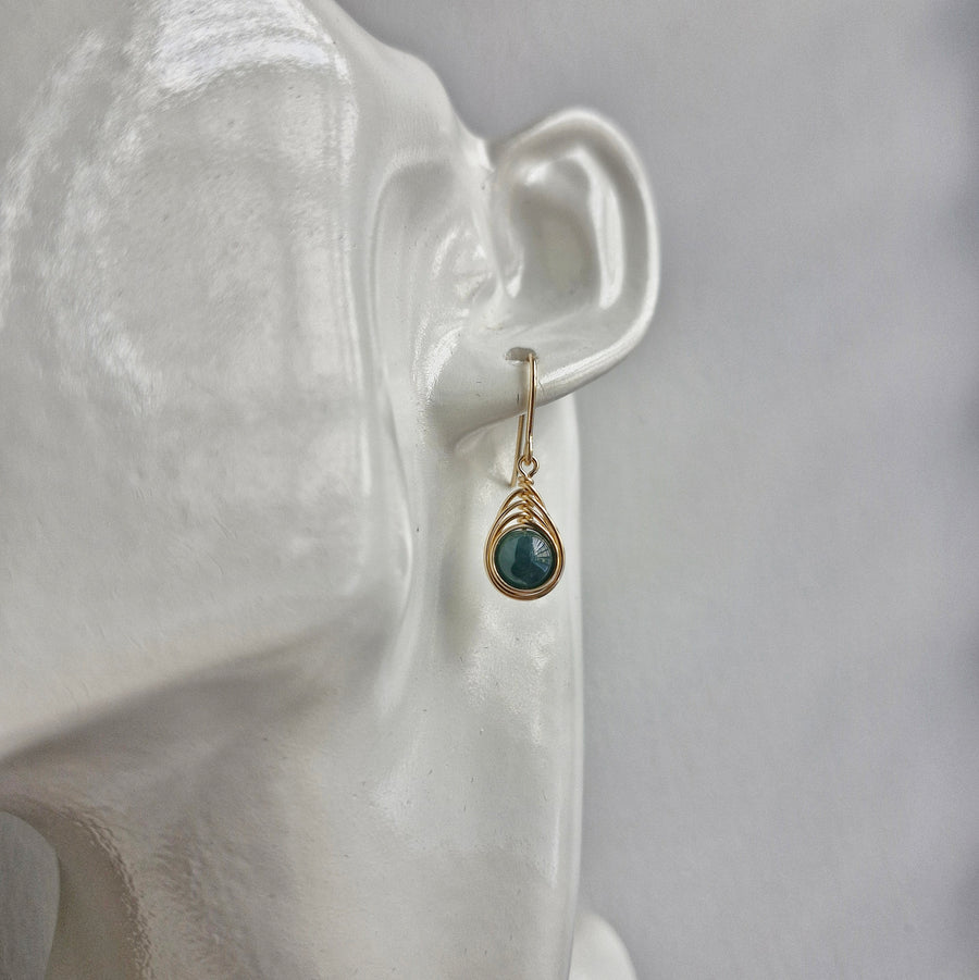 Herringbone Wirewrapped Blue Jade  Earrings / 14k Gold-filled